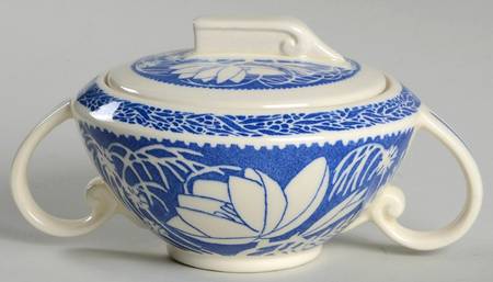 Hawaiian Flowers Blue Sugar Bowl & Lid