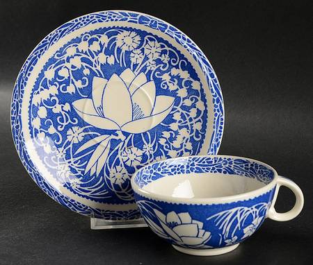 Hawaiian Flowers Blue Flat Cup & Saucer Set