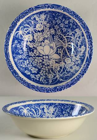 Hawaiian Flowers Blue 11" Large Salad Serving Bowl
