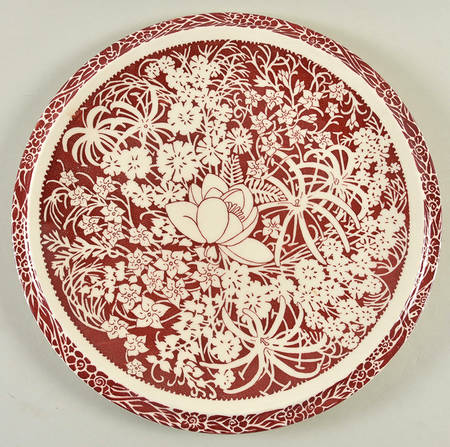 Hawaiian Flowers Maroon 14" Chop Plate (Round Platter)