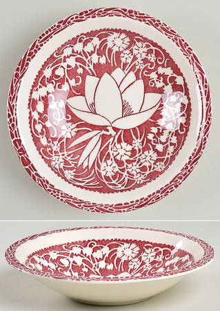 Hawaiian Flowers Maroon Rim Cereal Bowl