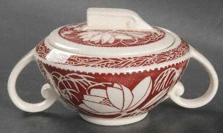 Hawaiian Flowers Maroon Sugar Bowl & Lid