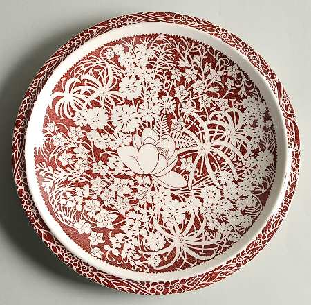 Hawaiian Flowers Maroon Large Luncheon Plate