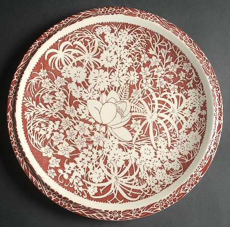 Hawaiian Flowers Maroon 12" Chop Plate (Round Platter)