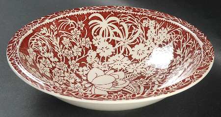 Hawaiian Flowers Maroon Rim Soup Bowl