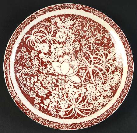 Hawaiian Flowers Maroon Salad Plate