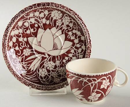 Hawaiian Flowers Maroon Flat Demitasse Cup & Saucer Set