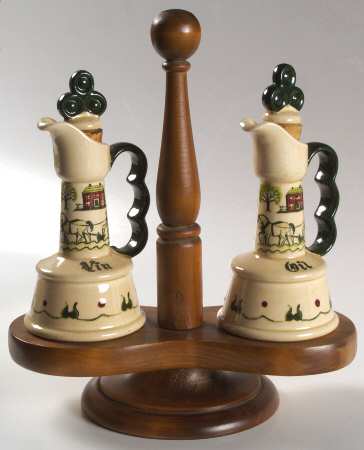 Homestead Provincial Vinegar and Oil Set with Wood Stand