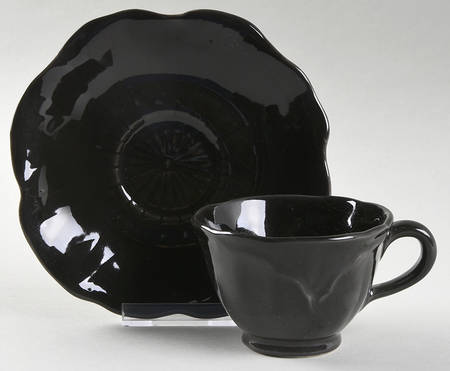 Lotus Black (Glossy) Footed Cup & Saucer Set