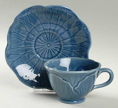 Lotus Medium Blue Footed Cup & Saucer Set