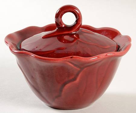 Lotus Cranberry Sugar Bowl & Lid