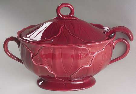 Lotus Cranberry Tureen & Lid w/Ladle
