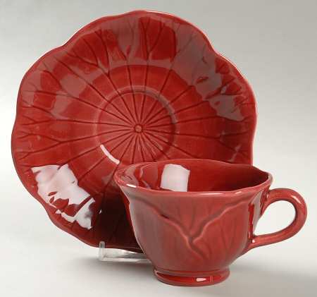 Lotus Cranberry Footed Cup & Saucer Set