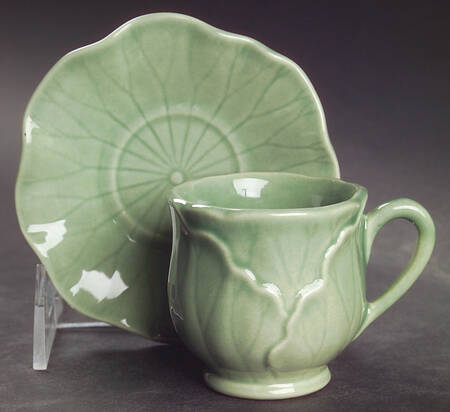 Lotus Jade Green Footed Demitasse Cup & Saucer Set