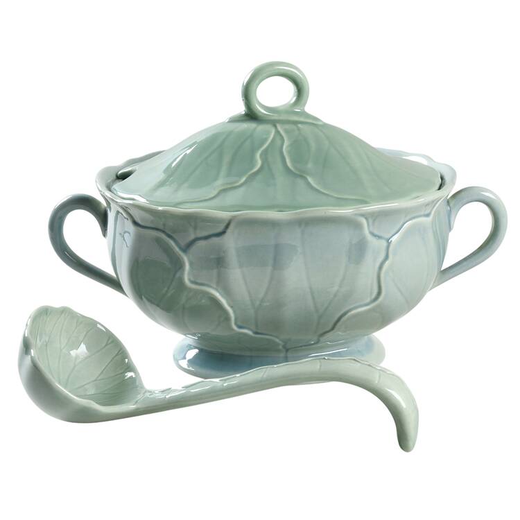 Lotus Jade Green Tureen & Lid w/Ladle