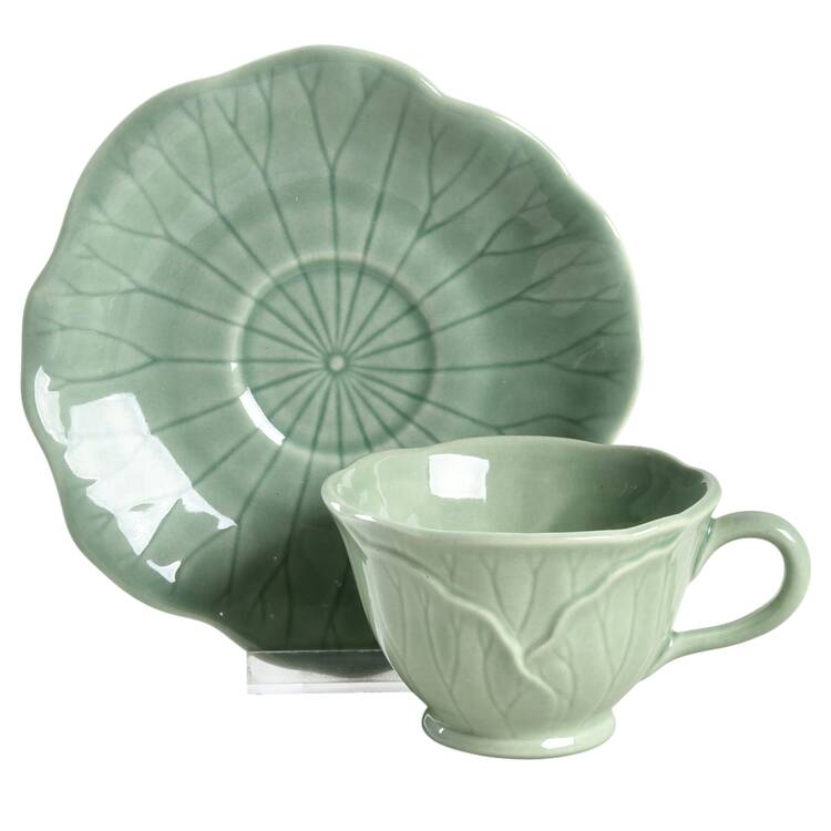 Lotus Jade Green Footed Cup & Saucer Set