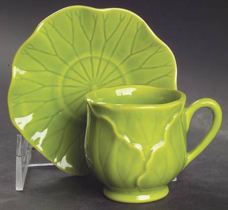 Lotus Lime Green Footed Demitasse Cup & Saucer Set