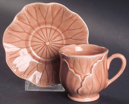 Lotus Peach Apricot Footed Demitasse Cup & Saucer Set