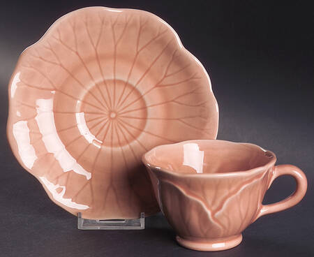Lotus Peach Apricot Footed Cup & Saucer Set