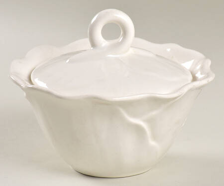 Lotus White Sugar Bowl & Lid