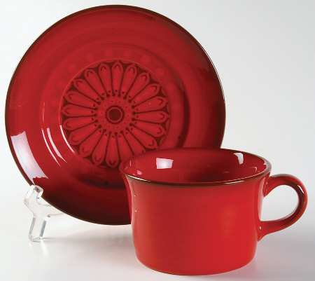 Medallion Red Flat Cup & Saucer Set