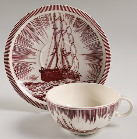 Moby Dick Maroon Flat Cup & Saucer Set