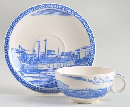 Our America Blue Flat Cup & Saucer Set