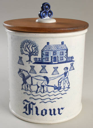 Provincial Blue Flour Canister & Wood Lid