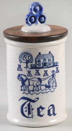 Provincial Blue Tea Canister & Wood Lid