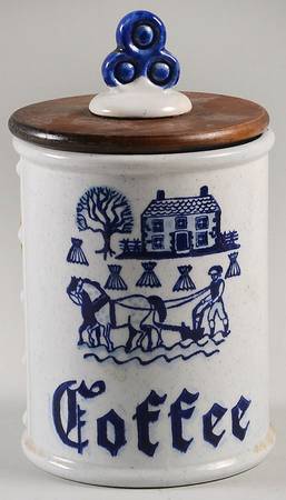 Provincial Blue Coffee Canister & Wood Lid