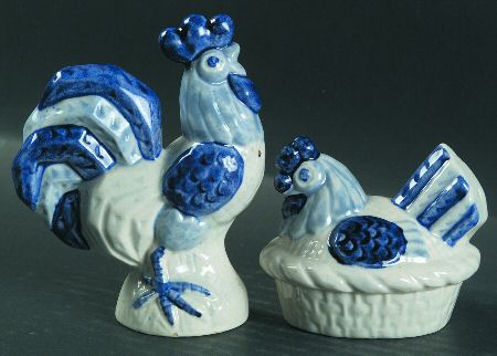 Provincial Blue Rooster & Hen Salt & Pepper Set