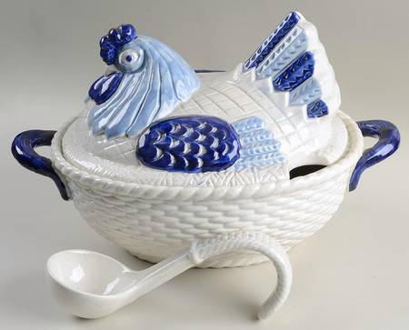 Provincial Blue Tureen & Lid w/Ladle