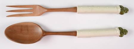 Provincial Fruit Green 2-Piece Wood/Ceramic Salad Set