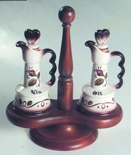 Provincial Rose Vinegar and Oil Set with Wood Stand