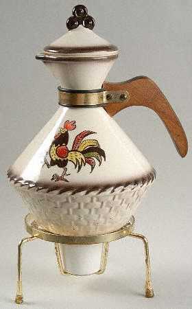 Red Rooster Carafe with Lid, Warmer Stand & Burner