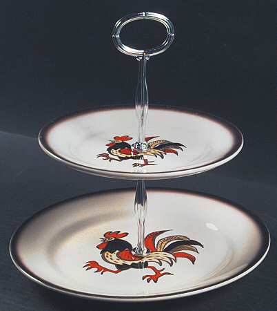 Red Rooster 6 5/8"-10"  2 Tiered Serving Tray (Dp, Sp) HC