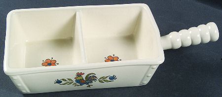 Rooster Bleu Rectangular Divided Vegetable Bowl