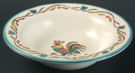 Rooster Bleu Rim Fruit/Dessert (Sauce) Bowl