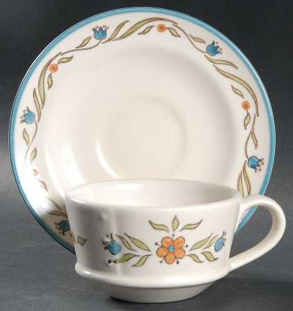 Rooster Bleu Flat Cup & Saucer Set