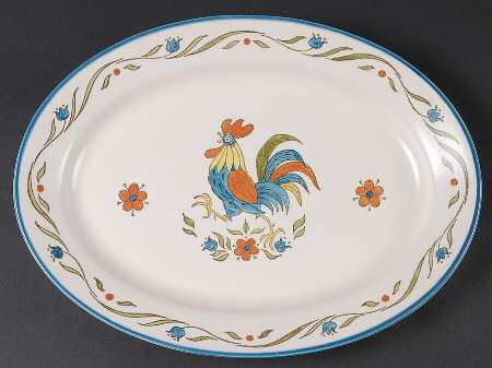 Rooster Bleu 13" Oval Serving Platter