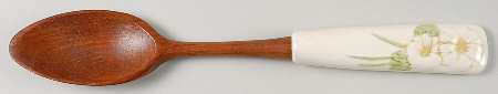 Sculptured Daisy Salad Serving Spoon with Wood Bowl