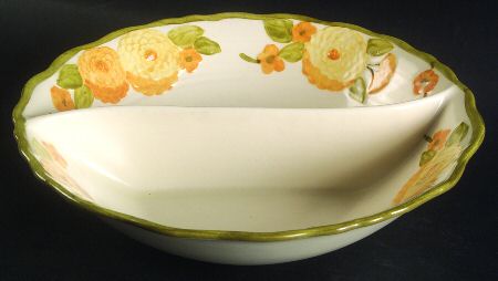 Sculptured Zinnia Large Round Divided Vegetable Bowl