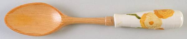 Sculptured Zinnia Salad Serving Spoon with Wood Bowl