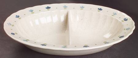 True Blue 11" Oval Divided Vegetable Bowl