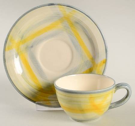 Tweed Grey and Yellow Flat Demitasse Cup & Saucer Set