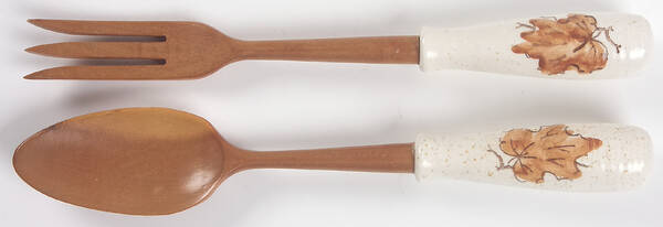 Woodland Gold 2-Piece Wood/Ceramic Salad Set
