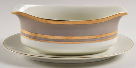 Ambassador Taupe Gravy Boat with Attached Underplate