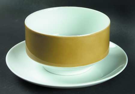 Antique Gold Gravy Boat with Attached Underplate