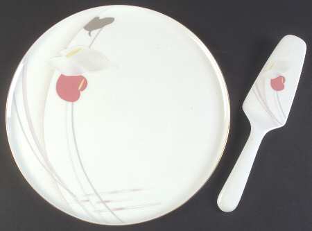 Anthurium Cake Plate & Solid Ceramic Server Set (No Box)