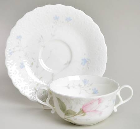 April Rose Flat Cream Soup Bowl & Saucer Set